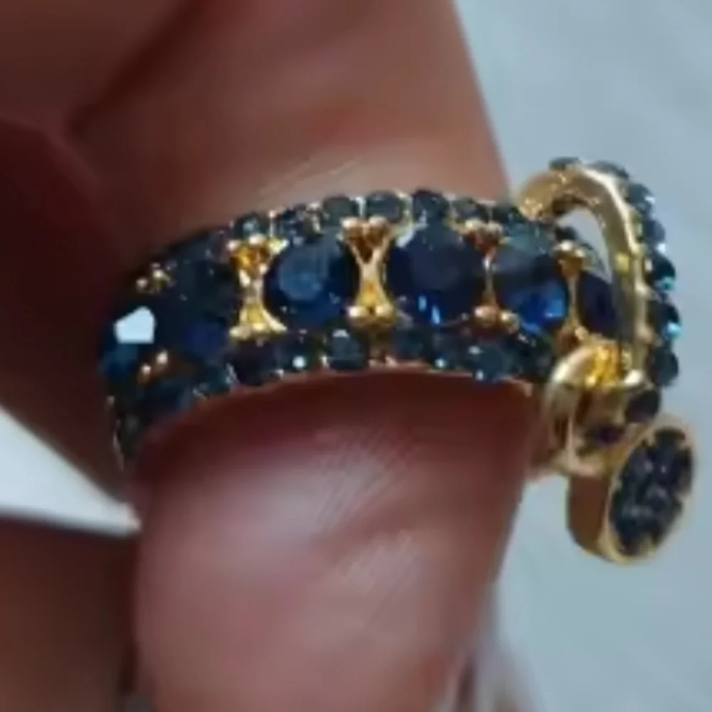 Elegant Golden and Blue Gemstone Ring Sz 8